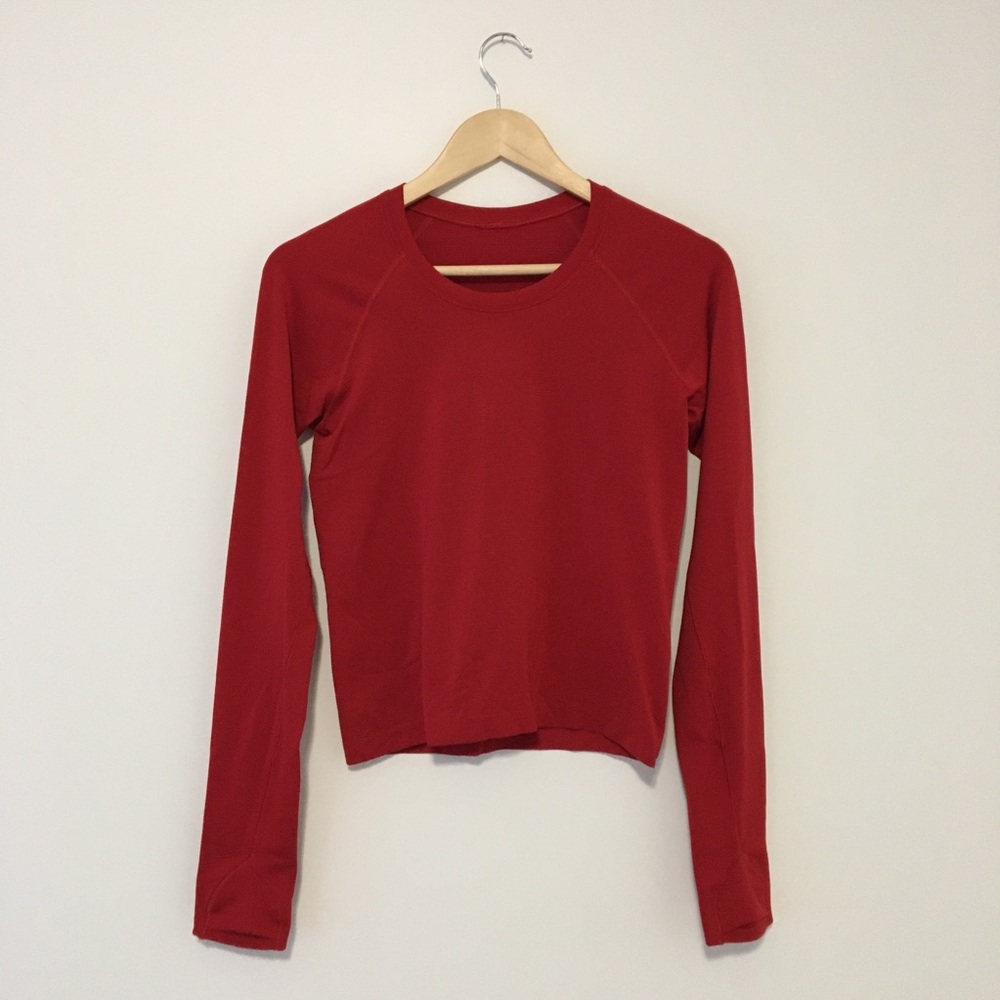 EUC Lululemon Race Length Long Sleeve Swiftly Dark Red Size 6